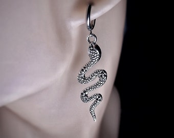 Pendientes de serpiente plata cuelgan pendientes de serpiente gótica, pendientes de declaración de encanto de serpiente de aro, conjunto único de pendientes de serpiente pendientes góticos colgante de plata