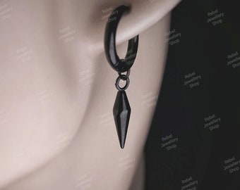 Mens Black Dangle Earrings, Mens Earring Dangly Stainless Steel Black Earring Set For Men. Mens Huggie Earrings Gift For Him