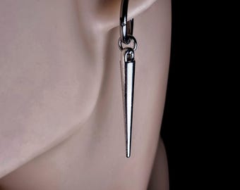 Silver Gothic Spike Hoop Rivet Alternative Earring Set,Emo Punk Dangle Goth Earrings,Silver Steel Hoop Dangle Spike Drop Charm for Men&Women