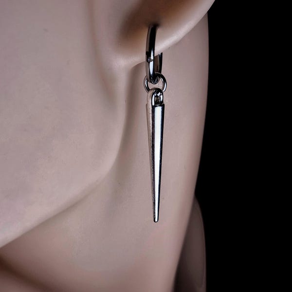 Zilveren Gothic Spike Hoop Klinknagel Alternatieve Oorbel Set, Emo Punk Dangle Goth Oorbellen, Zilver Stalen Hoop Dangle Spike Drop Charm voor mannen en vrouwen