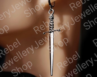 Silver Sword Dagger Earring Dangle Dagger Earring Gothic Earring, Large Sword Earring, Dagger Earring Steel Hoop Gothic Jewellery Dagger Men