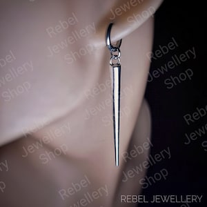Long Silver Spike Dangle Gothic Punk Earrings, Alternative Dangle Drop Spike Earrings For Women and Men Spike Statement Steel Goth Earring