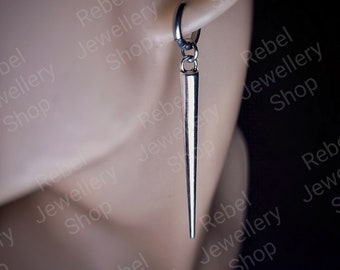 Long Silver Spike Dangle Gothic Punk Earrings, Alternative Dangle Drop Spike Earrings For Women and Men Spike Statement Steel Goth Earring