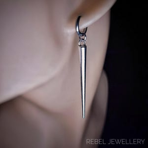 Long Silver Spike Dangle Gothic Punk Earrings, Alternative Dangle Drop Spike Earrings For Women and Men Spike Statement Steel Goth Earring image 1
