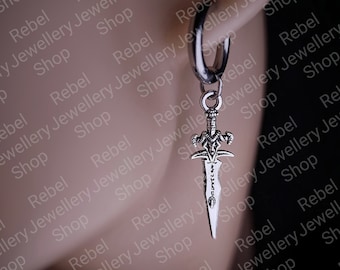 Silver Sword Earings for Women and Men. Unique Gothic Alternative Jewellery, Dagger Dangle Sword Silver Charm Earring Set, Unique gift