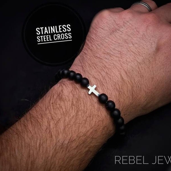 Silver Black Cross Bracelet - Etsy