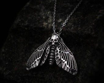 Silver Death Head Moth Pendant Gothic Necklace For Women and Men,Unique Gothic Alternative Jewellery,Death Head Moth Statement Necklace Goth