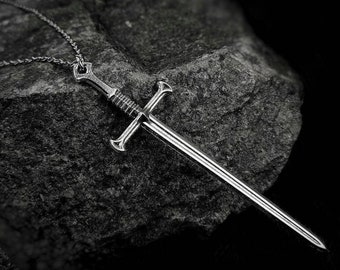 Silver Sword Necklace Sword Chain Necklace Statement Long Dagger/Sword Jewellery,Handmade Alternative Aesthetic,Nerd Necklace