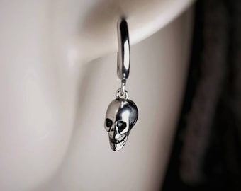 Skull Earrings 925 Silver Hoop Gothic Earrings Set Skull Charm,Skull Hoop Punk Earrings Dangle, Grunge Alternative Jewellery, Goth Earrings