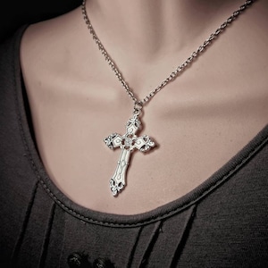 Silver Gothic Cross Necklace For Women & Men,Large Gothic Cross Statement Necklace,Big Cross Necklace Gothic,Crucifix Necklace