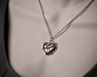 Heart Lock Necklace with Tiny Padlock,Stainless Steel Chain Unique Gothic Silver Heart,Chained Heart Charm,Jewellery for Goths Emo Grunge