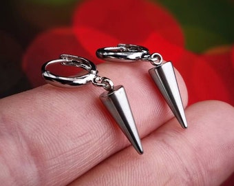 Silver Spike Earrings Gothic Dangle Spike Hoop Earrings,Spikey Dangle Drop Emo Earrings for Men,Goth Spike Dangle Mens Earrings