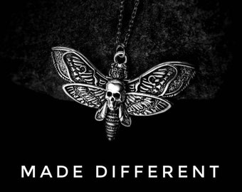 Death Head Moth Necklace Silver Gothic Necklace for Women and Men Goth Statement Pendant Necklace, Gothic Necklace With Big Moth Pendant