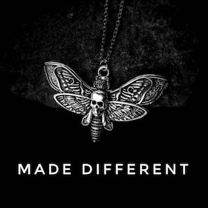Death Head Moth Necklace Silver Gothic Necklace for Women and Men Goth Statement Pendant Necklace, Gothic Necklace With Big Moth Pendant