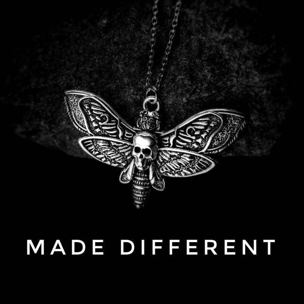 Death Head Moth Necklace Silver Gothic Necklace for Women and Men Goth Statement Pendant Necklace, Gothic Necklace With Big Moth Pendant