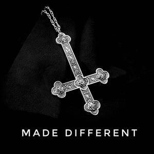 Large Inverted Cross Pendant Necklace Silver Gothic Statement Upside Down Punk Chunky Cross Necklace,Sideways Cross Big Mens Necklace Goth