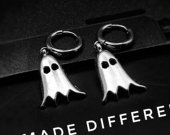 Cute Ghost Silver Earrings Set, Gothic Emo Hoop Dangle Drop Earring Ghost Charm Earring Unique Silver Cute Women Earrings, Cute Earrings her