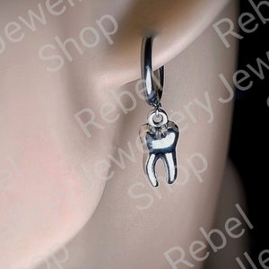 Silver Teeth Gothic Earrings for Women and Men, Hoop Tooth Weird Creepy Earrings, Unique Hoop Earrings for Goths Emos, Edgy Earrings Dangle