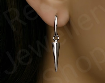 Spike Earring Silver Gothic Spike Hoop Earrings,Spikey Dangle Punk Spike Dangle Drop Emo Earrings for Men,Goth Spike Dangle Mens Earrings
