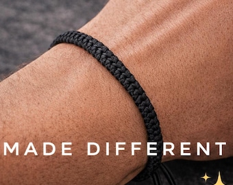 Schwarze Kordel verstellbares Armband für Männer und Frauen Einfaches stilvolles schwarzes Herrenseilarmband Unisex Makramee gewebtes Armband handgefertigt wasserdicht