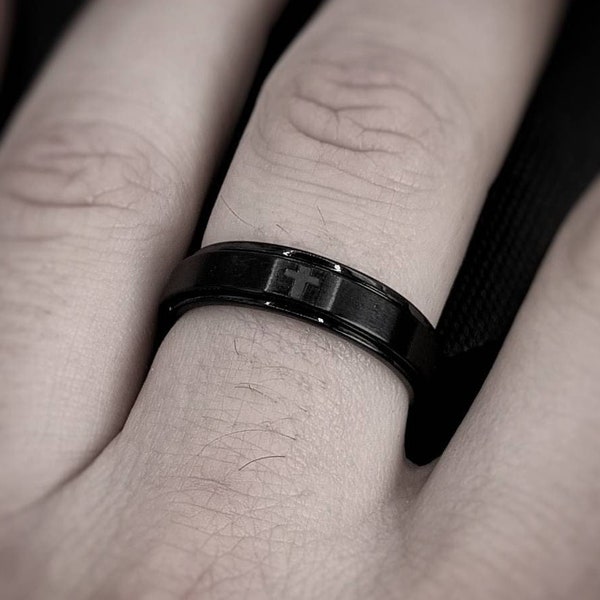 Spinner Ring For Men and Women BLACK Steel Spinner Ring, Anxiety Ring, Fidget Ring Unisex Ring Black Spinner Ring, Gothic Spinner Cross Ring