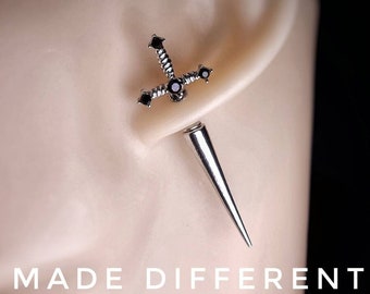 Dagger Earring Silver Gothic Alternative Grunge Emo Beautiful Threadless Silver Dagger Jewellery,Unique Dagger Goth Earring Charm