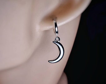 Crescent Moon Hoop Earrings Silver, Crescent Moon Earrings, Dangle Drop Moon Earrings, Steel Half Moon celestial Huggie Earrings Moon Unique