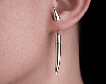 Silver Spike Stud Earrings Punk Gothic Earrings,Fake Gauge Stud Edgy Earrings Large Spike Alt Chunky Earrings,Goth futuristic Earrings