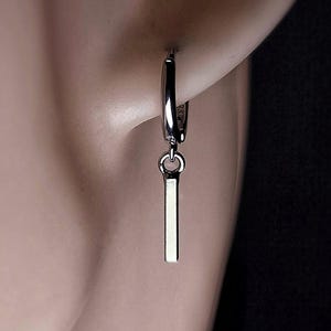 Heren bengelen drop bar zilveren hoepel oorbellen voor mannen en vrouwen unieke hangende oorbellen punk bengel designer oorbellen eenvoudige unisex heren knuffel