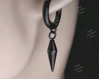 Mens Black Dangle Earrings, Mens Earring Dangly Stainless Steel Black Earring Set For Men. Mens Huggie Earrings Gift For Him