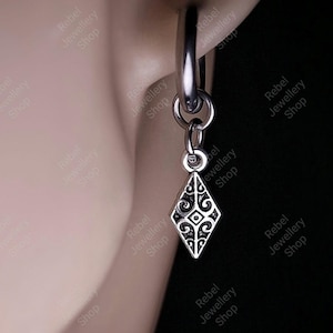 Pendiente de aro geométrico colgante para hombre, de plata, con forma de prisma, para hombre y mujer, único, estilo punk, de diseñador.