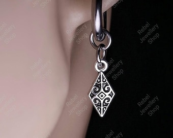 Men Dangle Drop Geometric Huggie Hoop Silver Cool Prism Earring For Men & Women Unique Hanging Earring Punk Dangle Designer Dangly Earing