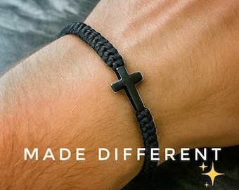 Black Cross Bracelet for Men and Women Crucifx Bracelet Unique Christian Jewellery,Fully Adjustable Handmade Mens Black Cross Charm Bracelet