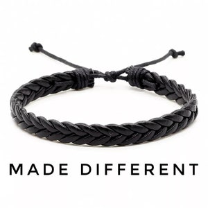 Leren armband voor heren, zwart gevlochten boho-stijl kunstleer hippie sieraden verstelbare minimalistische leren armband 8 mm cadeau voor papa