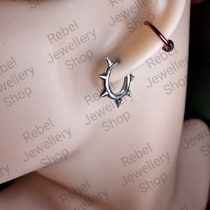 Silver Spike Earring Hoops, Huggie Hoops Spike Earrings  Gothic Punk Earrings, Spikey Earrings Man, Punk Hoop Earring Spikey Dark Jewellery