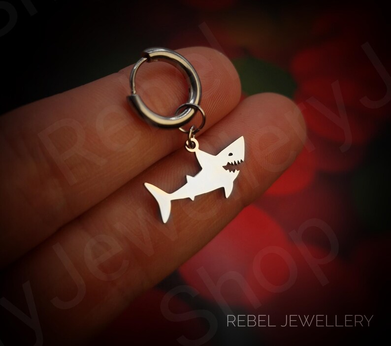 Silver Hoop Cute Shark Fish Animal Earring Set for Men and Women ...