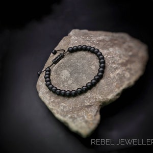 Black Onyx stone beaded bracelet for men, for women Matte Black Onyx beads Hand made silver spacer stretch bracelet,Perfect gift for men image 7