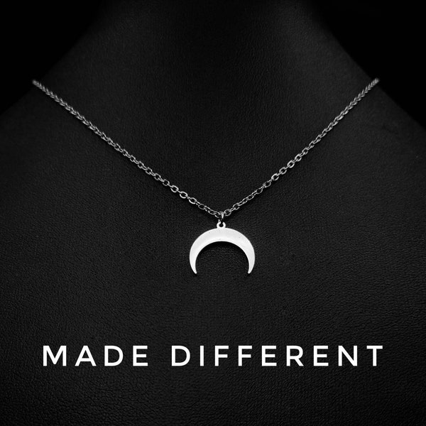 Silver Crescent Moon Necklace for Women,Men Upside Down Dainty Moon Phase Charm ,Silver Half Moon Chain Necklace Birth Moon Phase Gift Women
