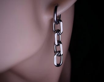 Silver Chain Link Dangle Gothic Earring For Women and Men,Goth Drop and Dangle Chain Earrings Steel, Goth Punk Alternative Statement Earring