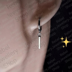 Mens Dangle Drop Bar Hoop Silver Earrings For Men and Women Unique Hanging Earrings Punk Dangle Designer Earings Simple Unisex Mens Huggie