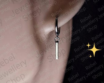 Mens Dangle Drop Bar Hoop Silver Earrings For Men and Women Unique Hanging Earrings Punk Dangle Designer Earings Simple Unisex Mens Huggie