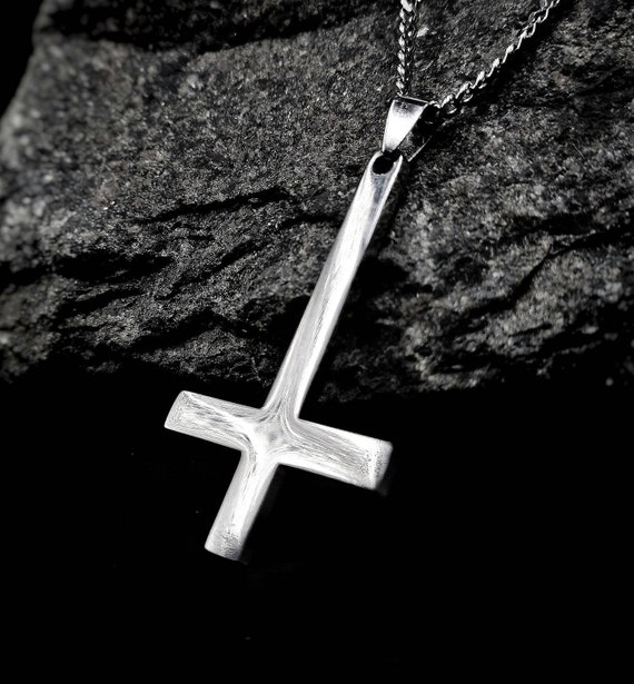 Upside Down Silver Cross Pendant Necklace, Gothic Alternative