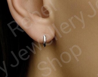 Silver Hoop Earring Set For Men and Women, Mens Stainless Steel Silver Hoop Earring Minimalistic Steel Hoop, 12 mm Huggie Hoop Earrings Men
