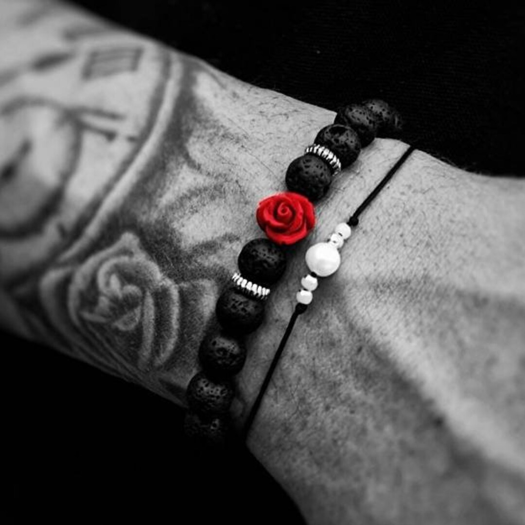 3 Pack Black and Blood Red 'SATANIC' Goth Beaded Kandi Rave Bracelets 