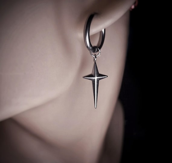 Mens Dangle Star Earrings, Mens Earring Dangly Silver Earring Set For Men. Mens Silver Star Earrings Gift For Him