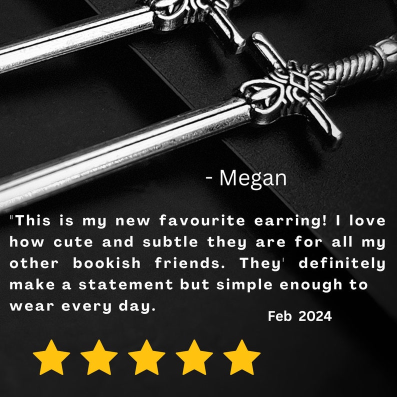 Silver Sword Earings for Women and Men. Unique Gothic Alternative Jewellery, Dagger Dangle Sword Silver Charm Earring Set, Unique gift zdjęcie 3