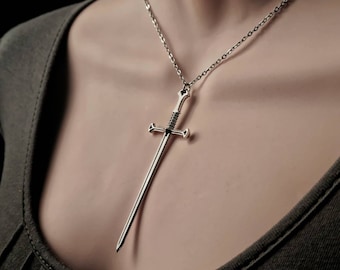 Silver Sword Necklace Unique Gothic Dagger/Sword Jewellery,Handmade Alternative Emo Goth Aesthetic,Nerd Necklace, LOTR Gift