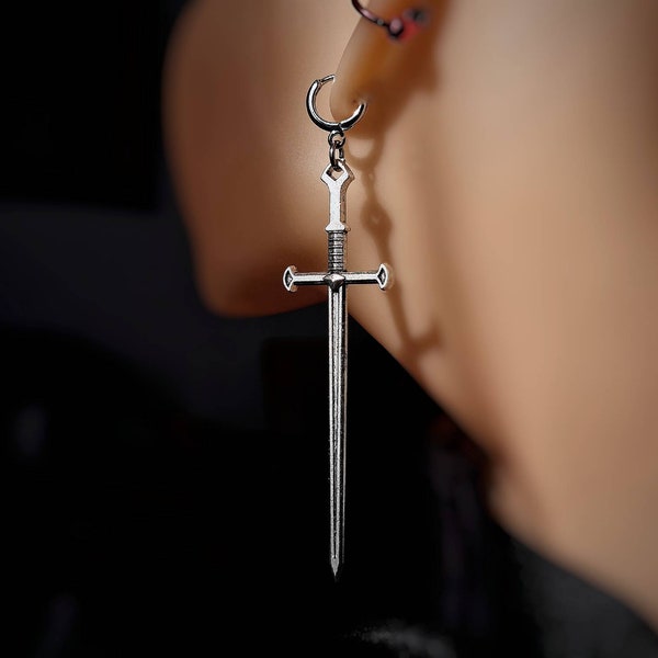 Silver Sword Earrings, Gothic Dagger Sword Earrings, Sword Dangle Earring, Sword Charm Earring, Gothic Punk Earrings, Large Sword Earrings