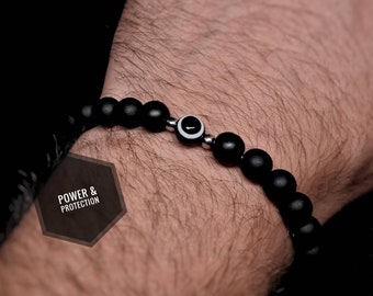 Matte Black beaded Evil eye bracelet for men and women, Evil eye jewellery, Matte black onyx gemstone beads, protection bracelet, gift idea