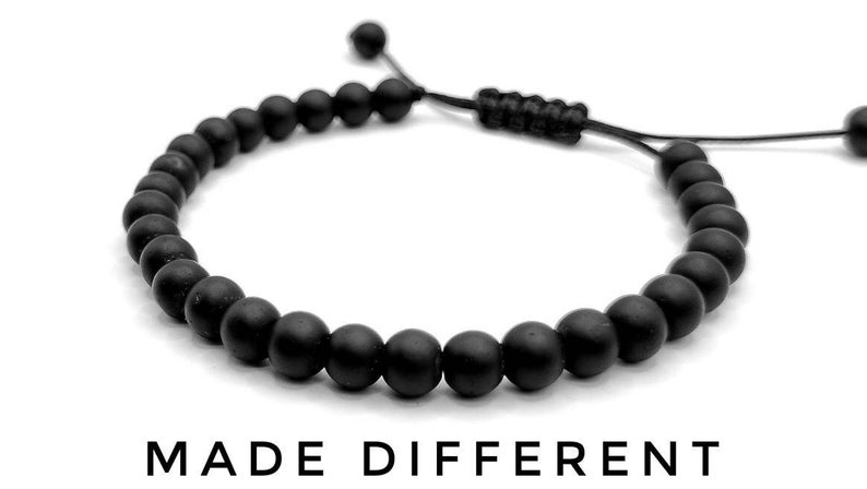 Black Onyx stone beaded bracelet for men, for women Matte Black Onyx beads Hand made silver spacer stretch bracelet,Perfect gift for men image 2